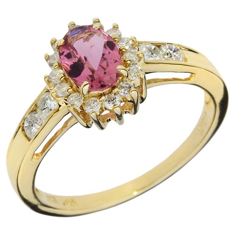 Pink Tourmaline & Diamond Halo 14K Ring For Sale