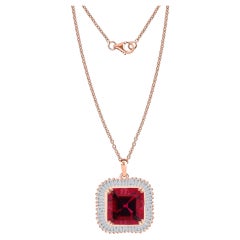 18K Rose Gold 13.82ct Natural Pink Tourmaline Pendant, Formal Evening Party Gift