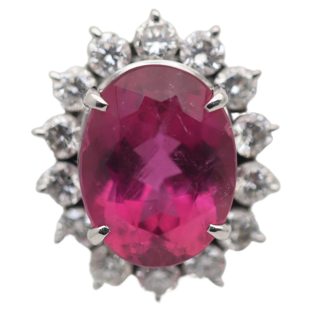 Pink Tourmaline Diamond Halo Platinum Ring For Sale