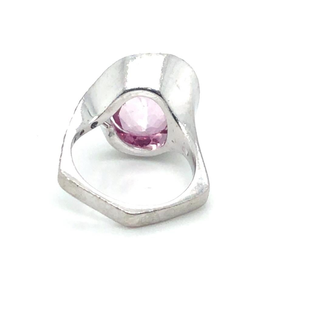 Pink Tourmaline Diamond Halo Ring 18K White Gold In Good Condition For Sale In Dallas, TX