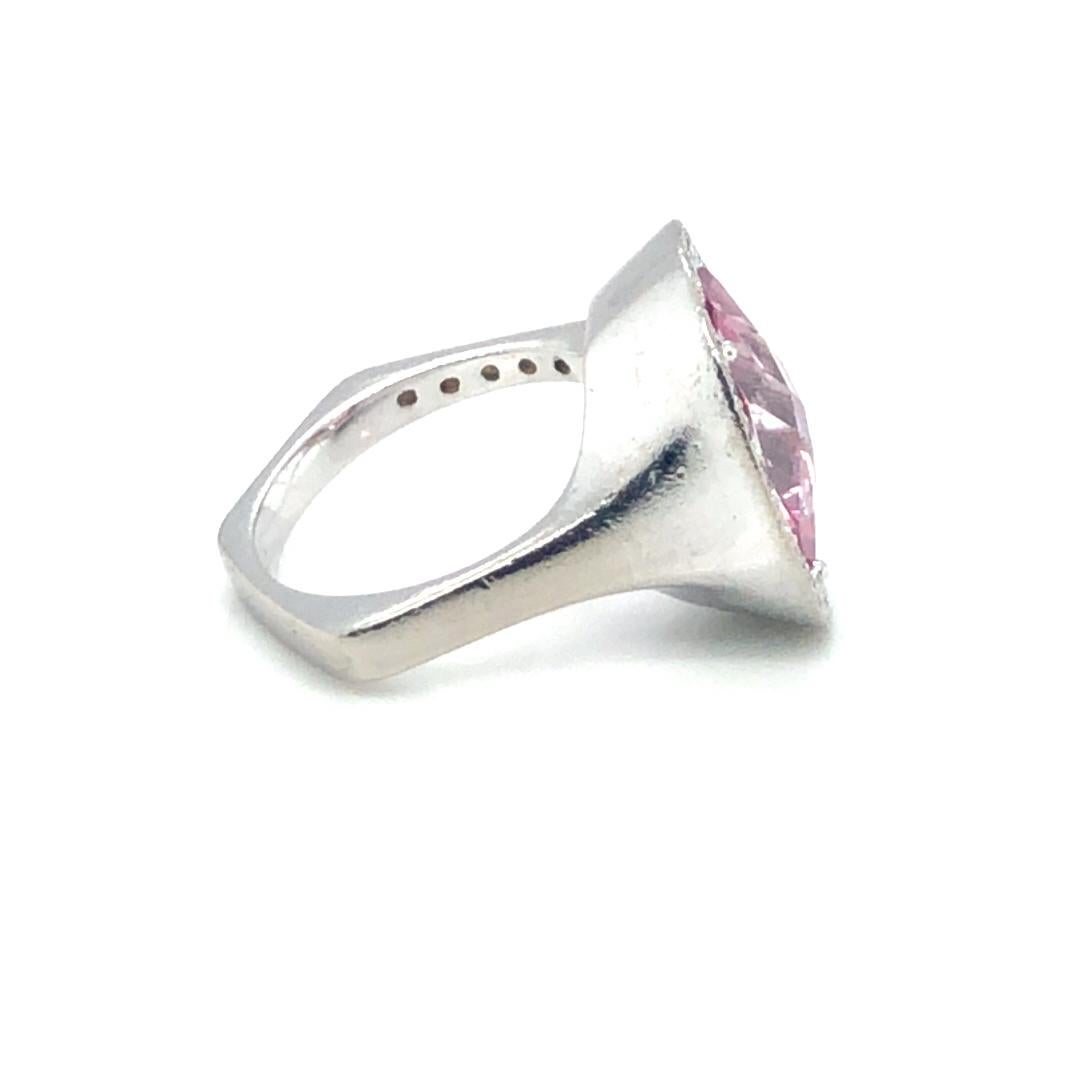 Women's Pink Tourmaline Diamond Halo Ring 18K White Gold For Sale