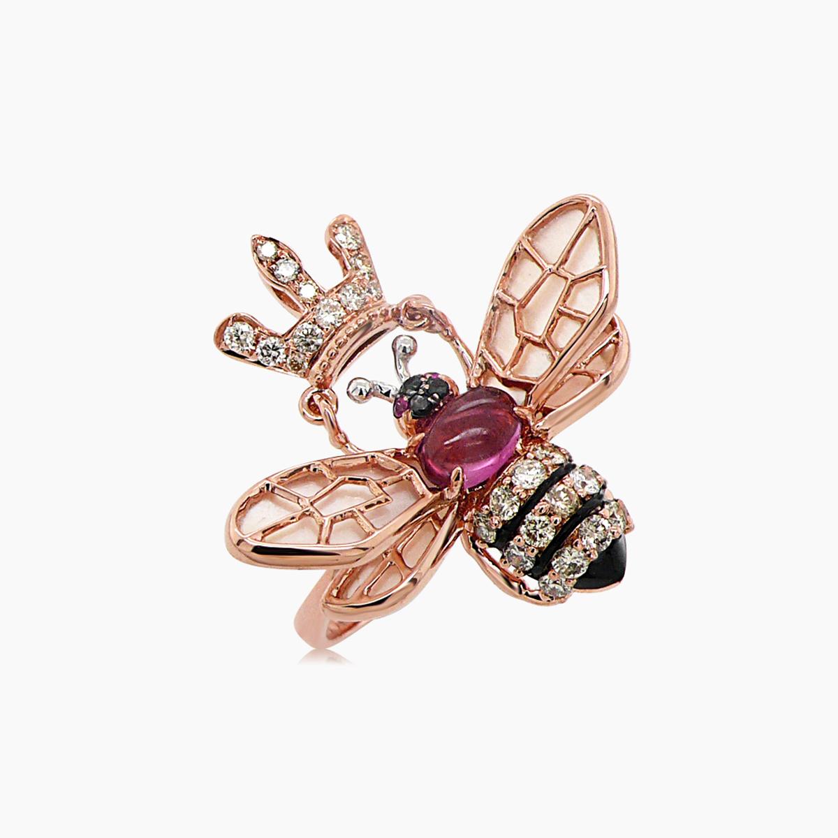 Dimensions: 2.50x2.70x2.40cm
Color: 18K Rose Gold
30 BK/FD 0.45 CT
3 Onyx 0.10 CT
2 Ruby 0.01 CT
1 Tourmaline 0.62 CT
4 White Shell 1.08 CT
18KR 5.03 GM

18K Gold & Precious Diamond & Gemstone Animal & Fantasy Jewelry
 Our Animal and Fantasy Jewelry