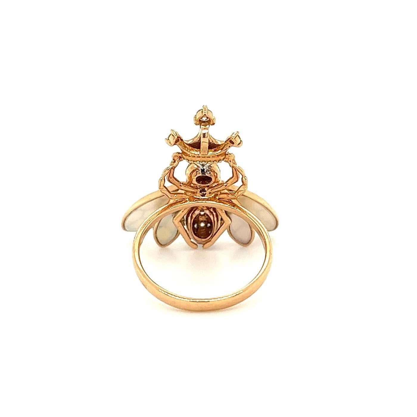 Pink Tourmaline & Diamond Pave Bee 18K Rose Gold Animal Ring In New Condition For Sale In Oakton, VA