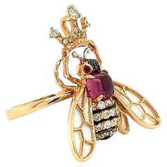Pink Tourmaline & Diamond Pave Bee 18K Rose Gold Animal Ring