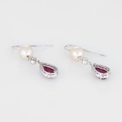 Pink Tourmaline Diamond Pearl Drop Earrings Estate 18k White Gold Dangle Jewelry
