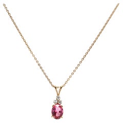 Pink Tourmaline Diamond Pendant Necklace, Pink Stone Necklace