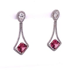 Pink Tourmaline and Diamond Platinum Earrings