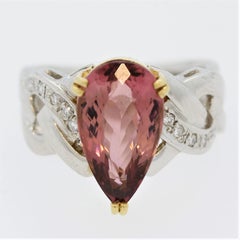Pink Tourmaline Diamond Platinum and Gold Ring