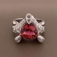 Pink Tourmaline Diamond Platinum Ring