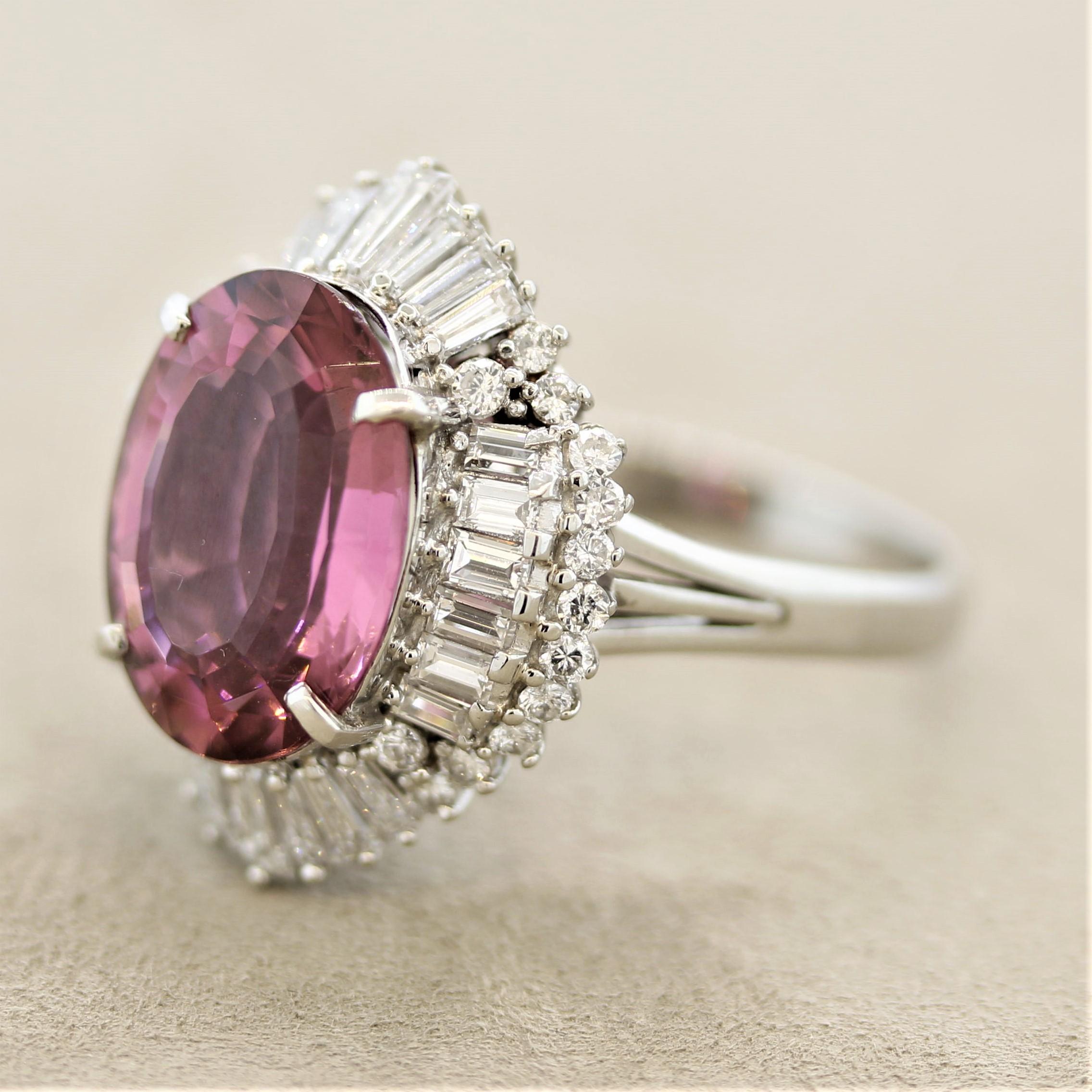 Mixed Cut Pink Tourmaline Diamond Platinum Ring For Sale