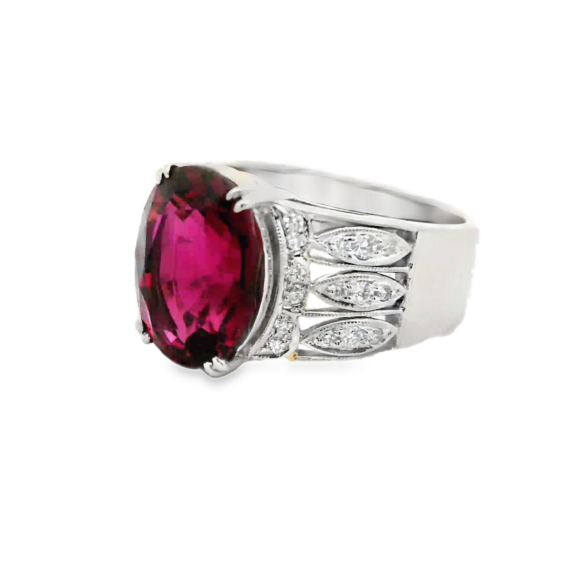 Contemporary Pink Tourmaline Diamond Platinum Ring For Sale