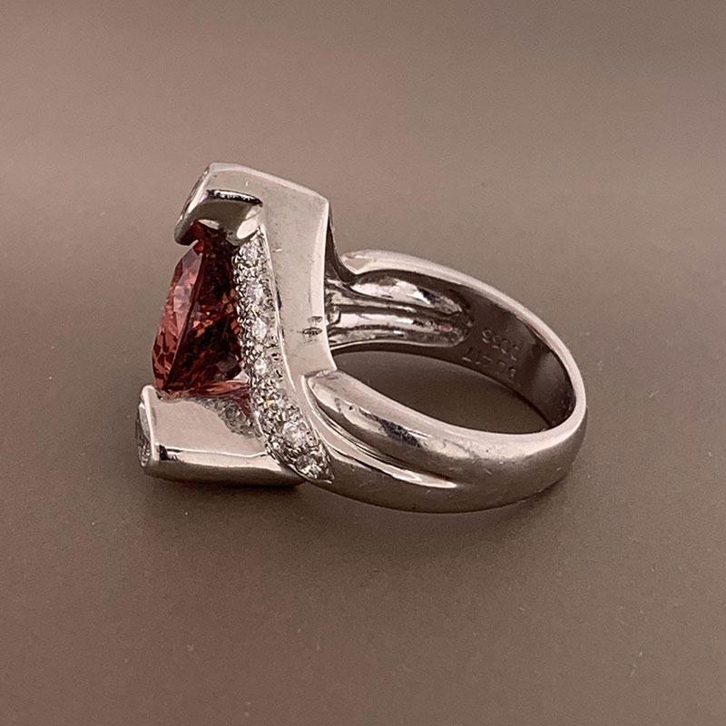 Pink Tourmaline Diamond Platinum Ring In New Condition For Sale In Beverly Hills, CA