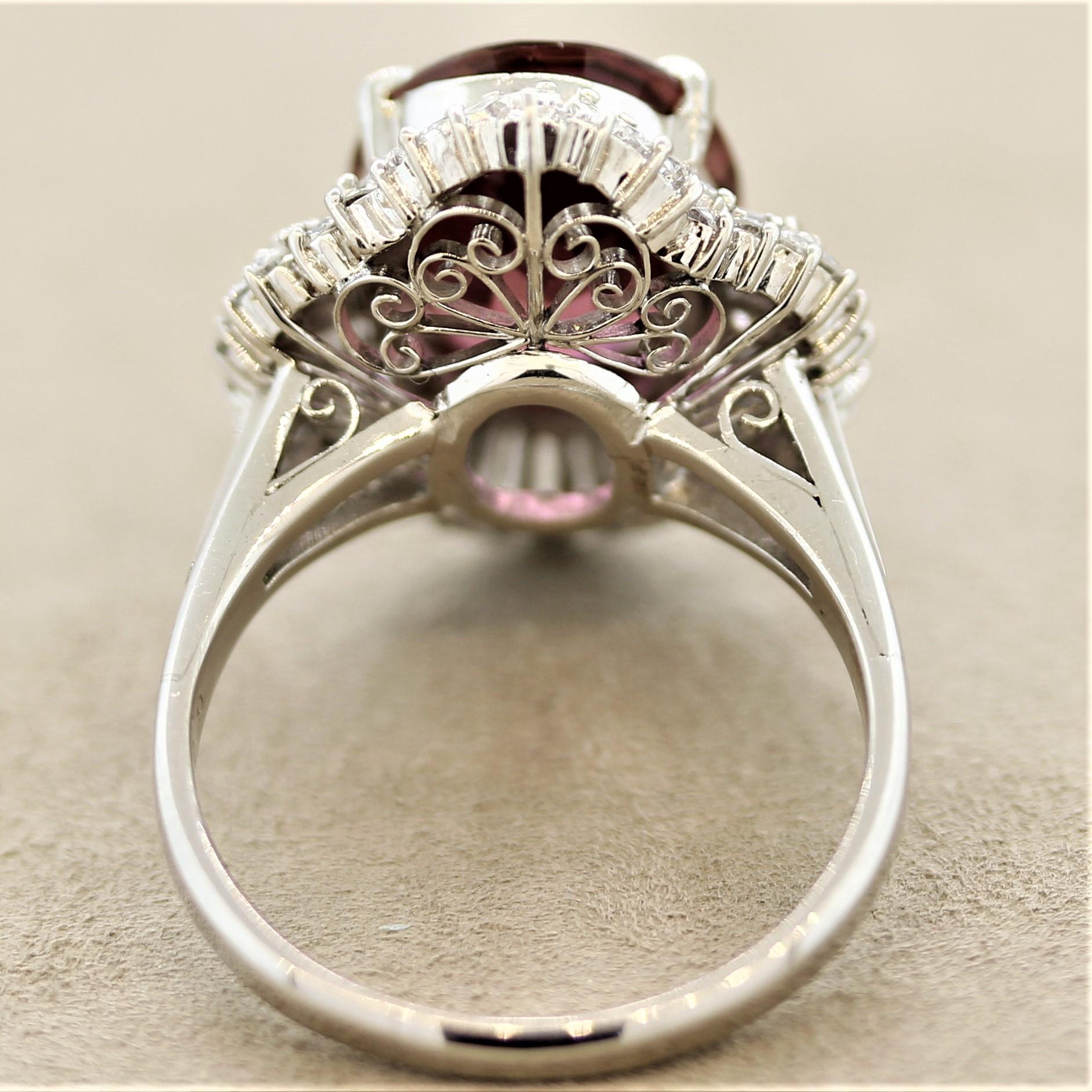 Pink Tourmaline Diamond Platinum Ring In New Condition For Sale In Beverly Hills, CA