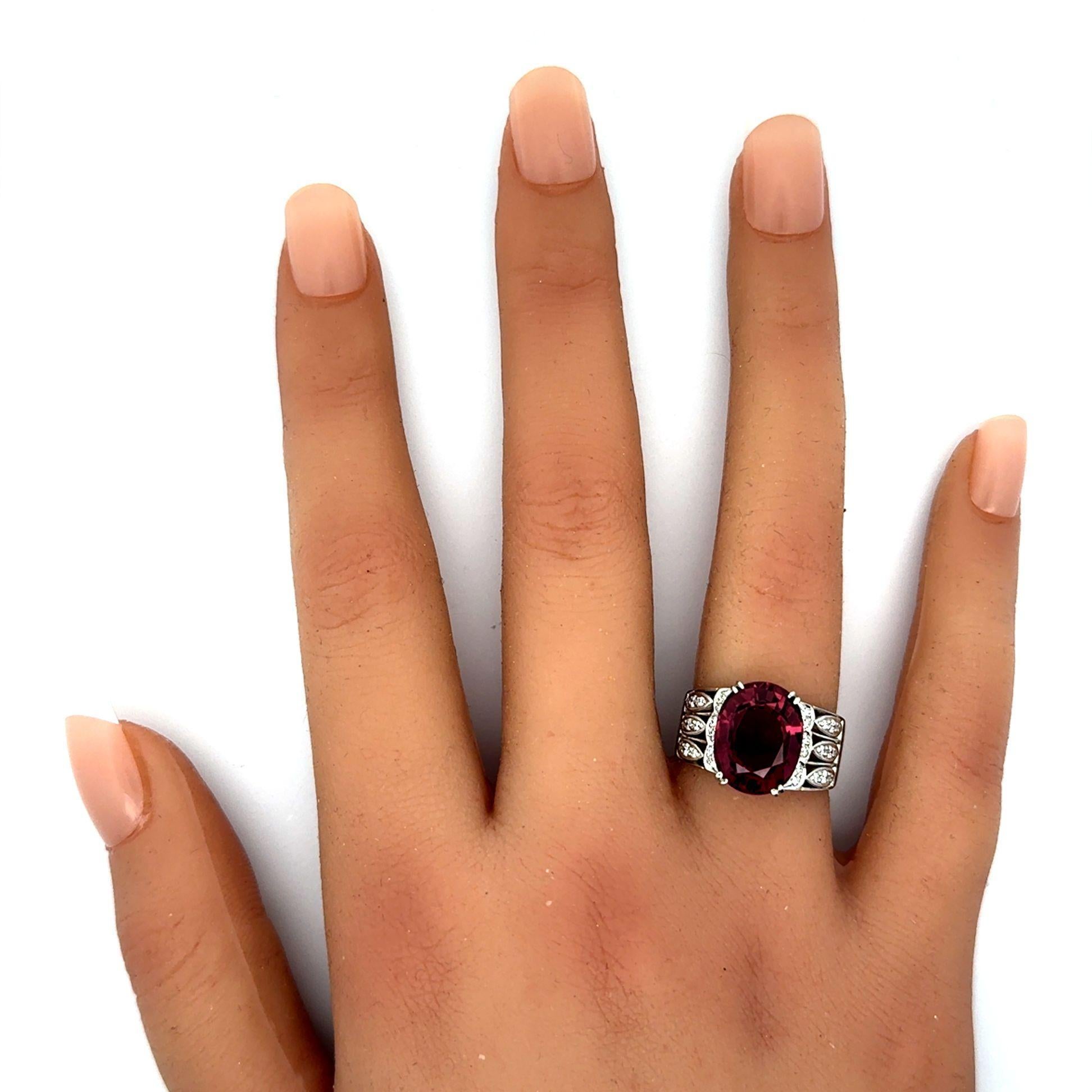 Oval Cut Pink Tourmaline Diamond Platinum Ring For Sale