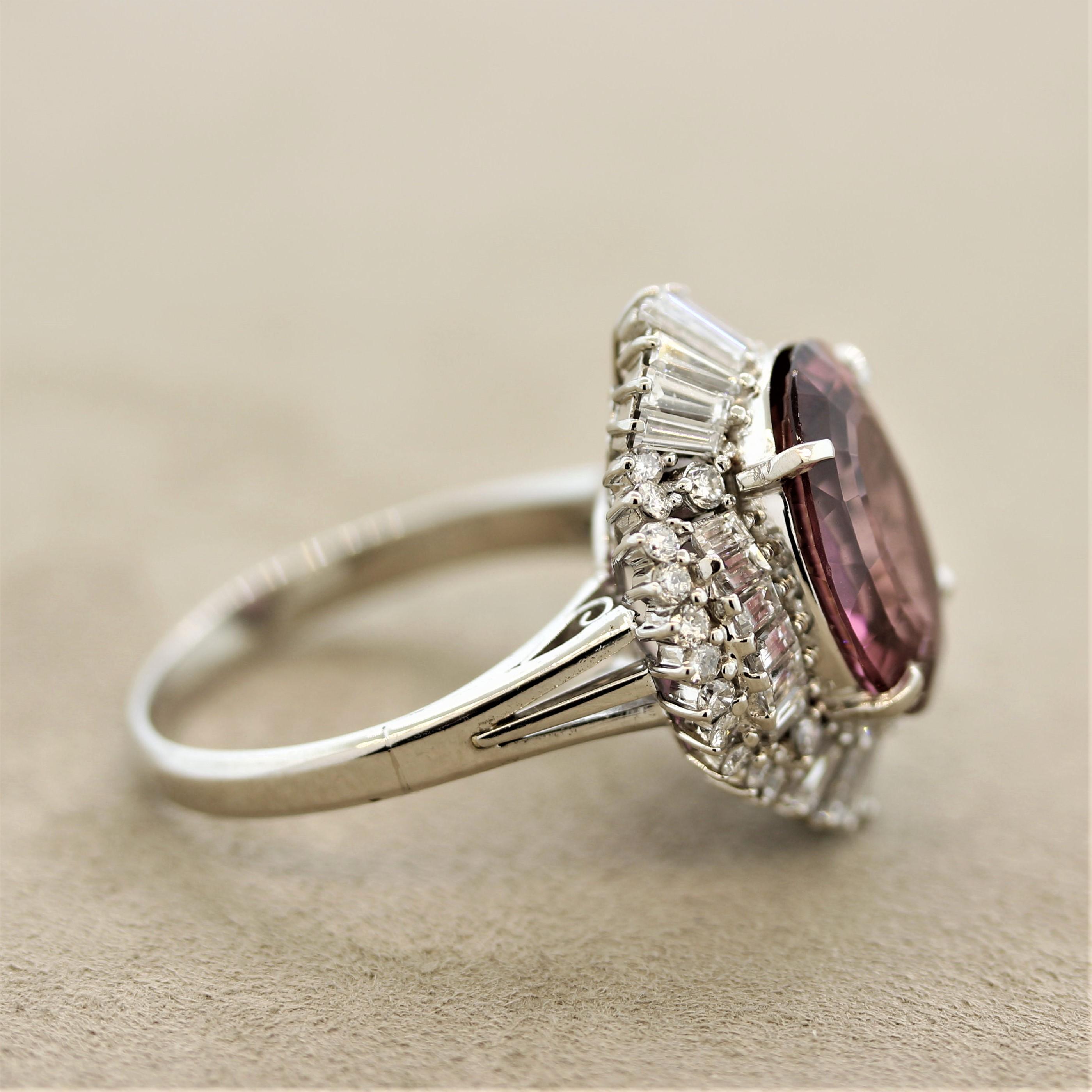 Women's Pink Tourmaline Diamond Platinum Ring For Sale