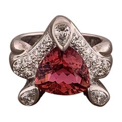 Pink Tourmaline Diamond Platinum Ring