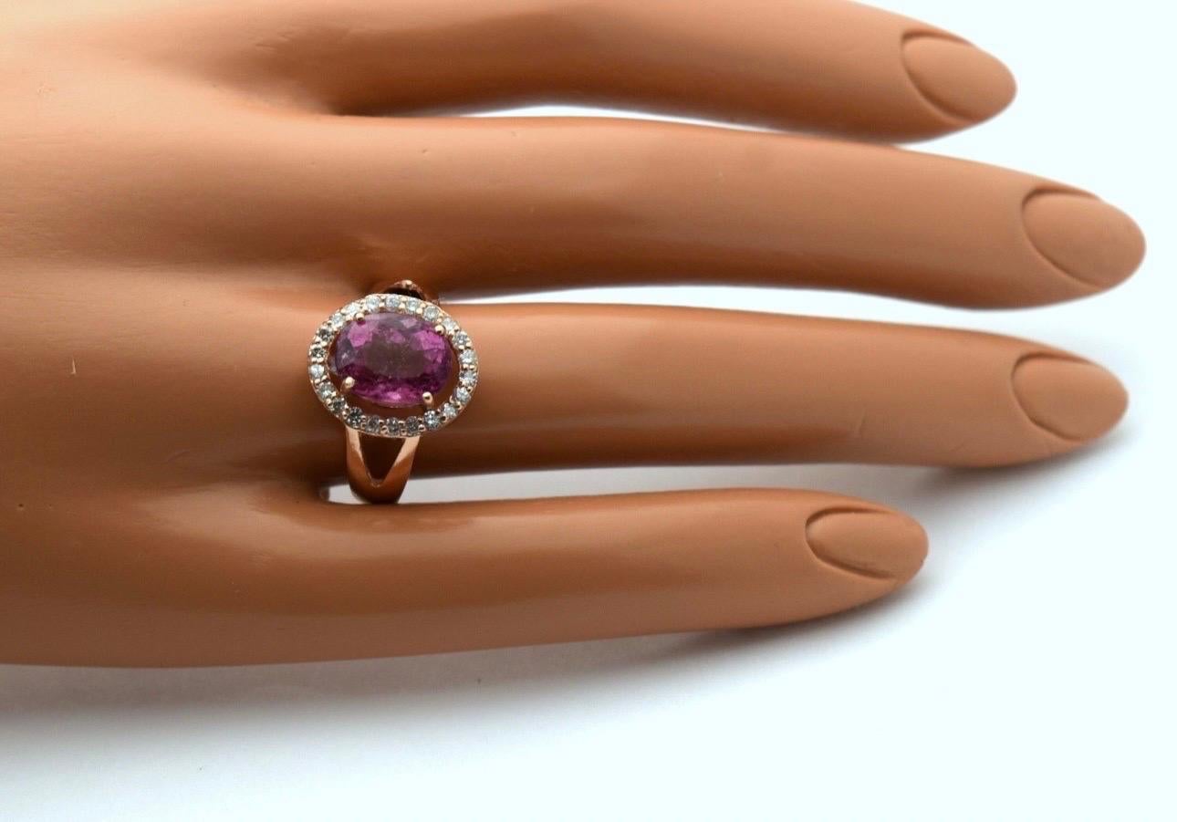 Oval Cut Pink tourmaline diamond ring 14KT gold cocktail ring For Sale