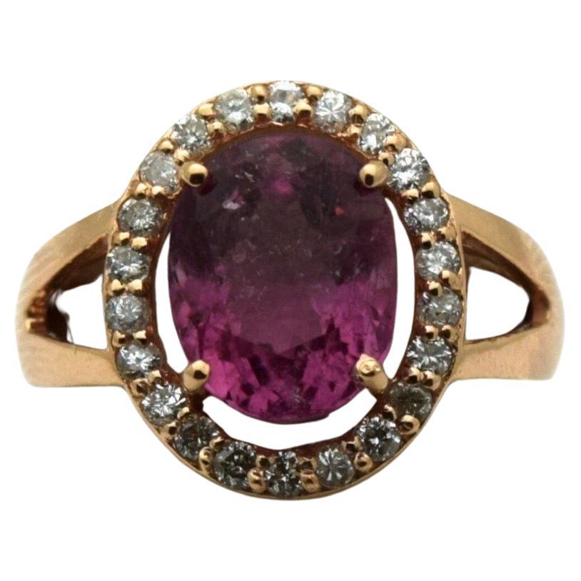 Pink tourmaline diamond ring 14KT gold cocktail ring