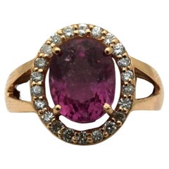 Bague cocktail en or 14 carats avec tourmaline rose et diamants