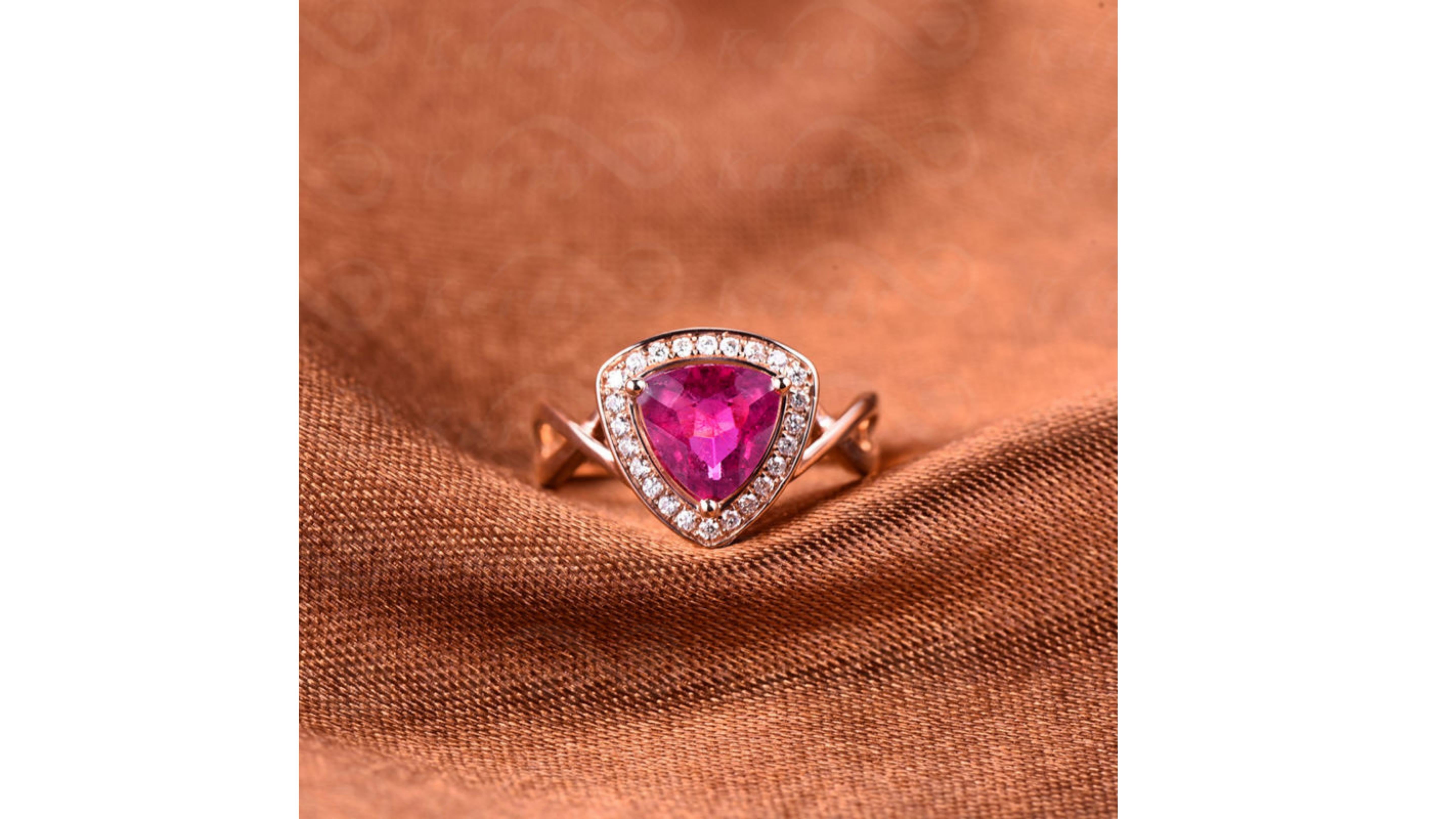 Contemporary Pink Tourmaline Diamond Ring 18k Rose Gold For Sale