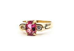 Pink Tourmaline & Diamond Ring in 14k Yellow Gold