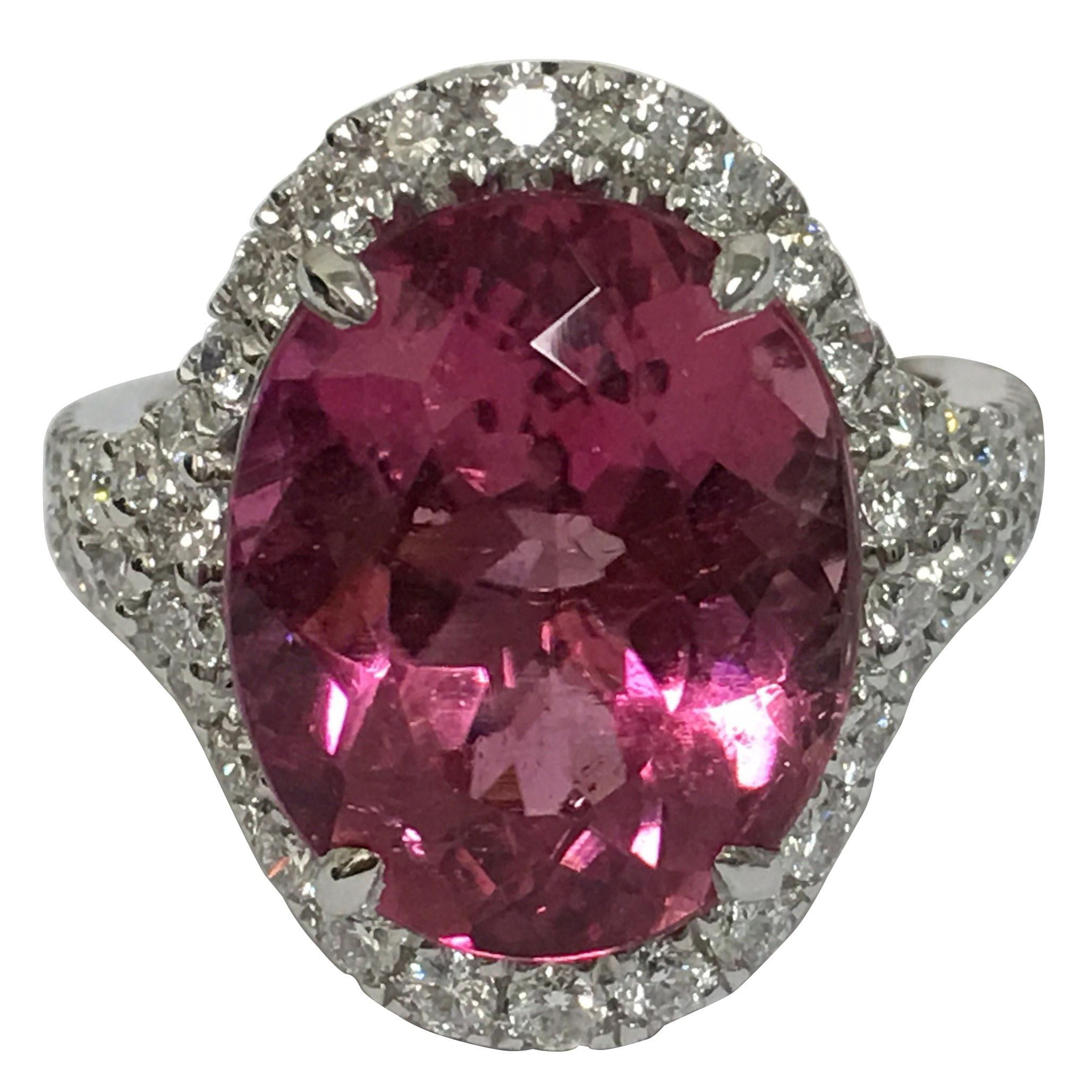 Pink Tourmaline Diamond Ring Set in 14 Karat White Gold