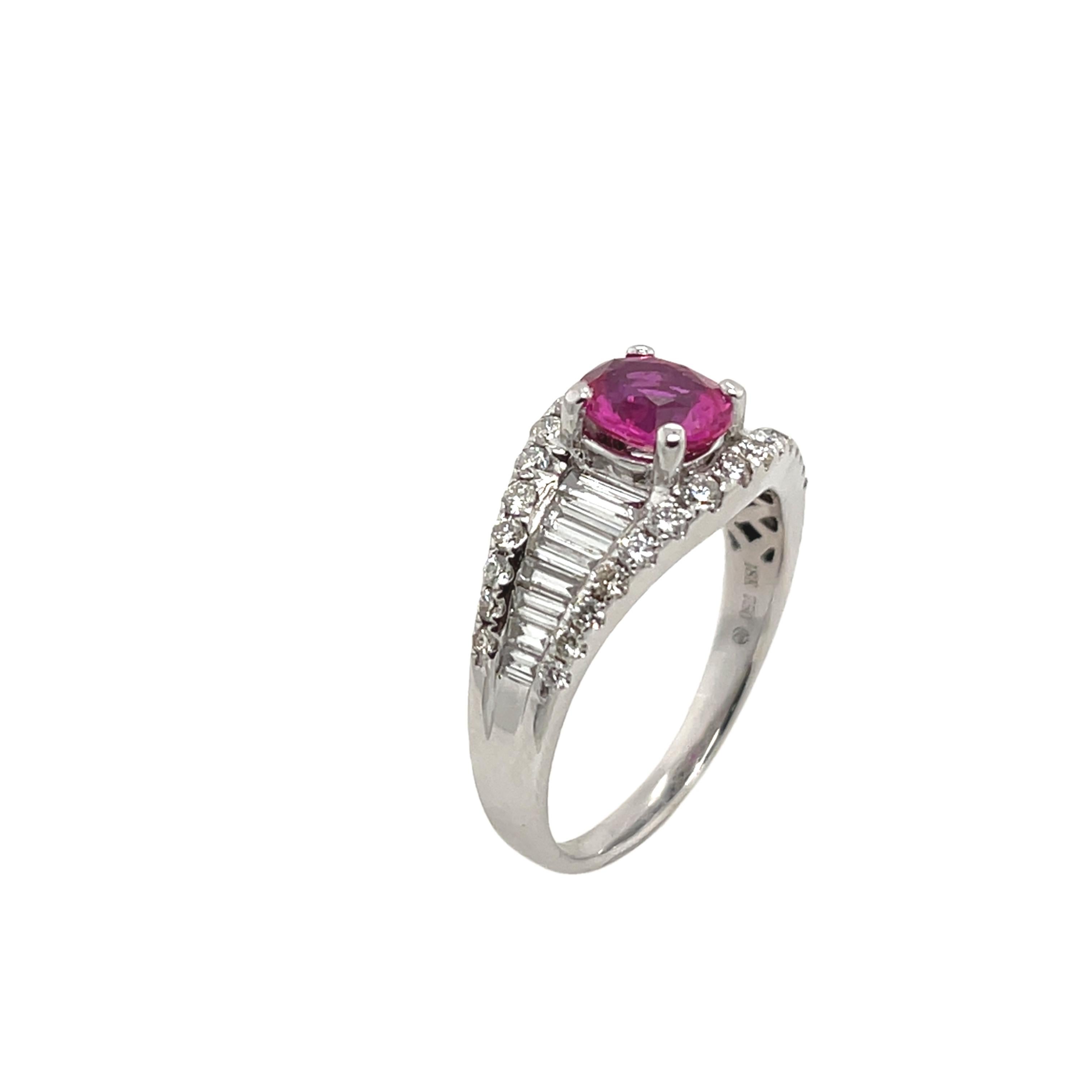 Pink Tourmaline & Diamond Ring Set In 18ct White Gold In Excellent Condition For Sale In London, GB