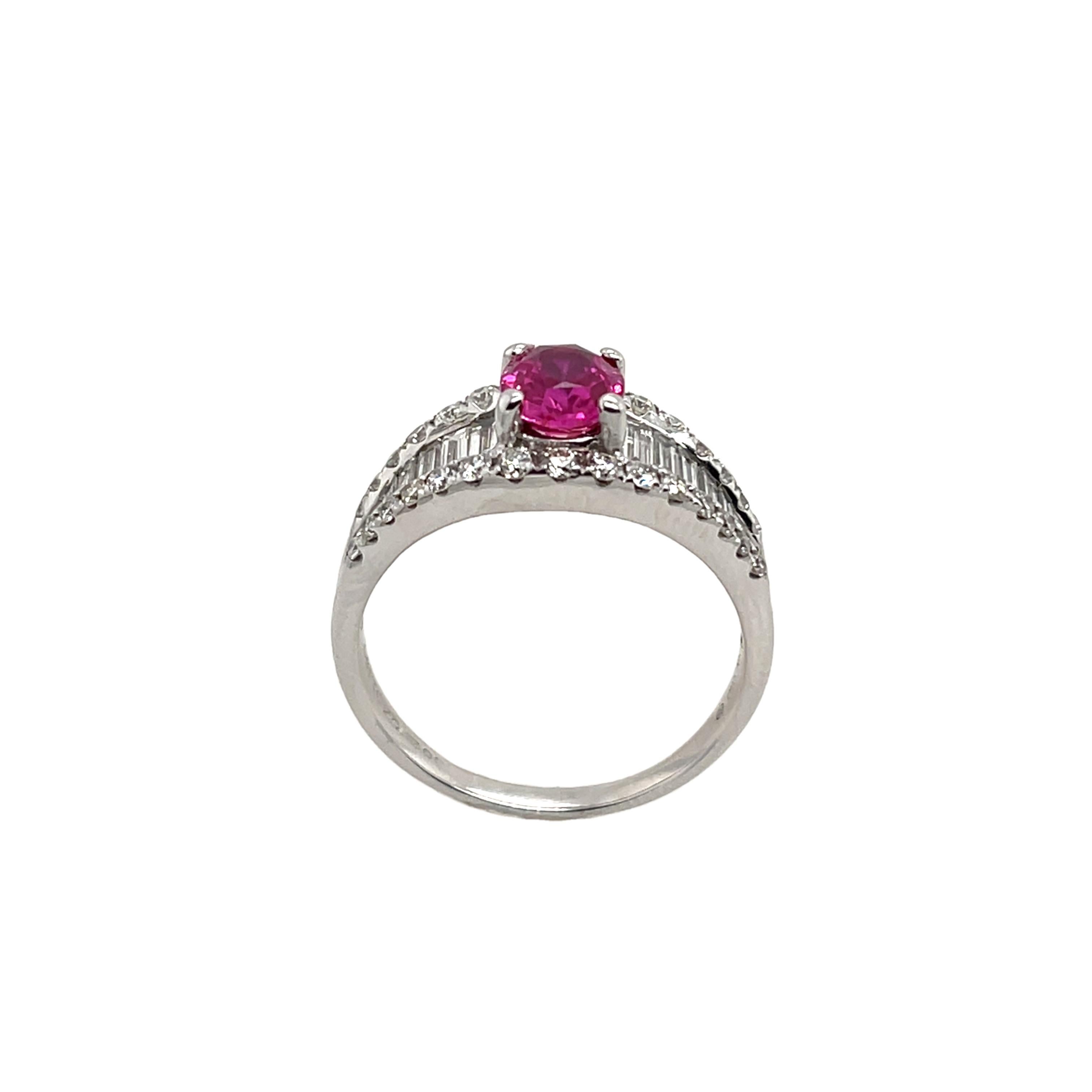 Women's or Men's Pink Tourmaline & Diamond Ring Set In 18ct White Gold For Sale