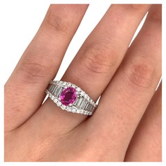 Anillo de Turmalina Rosa y Diamantes en Oro Blanco de 18 ct