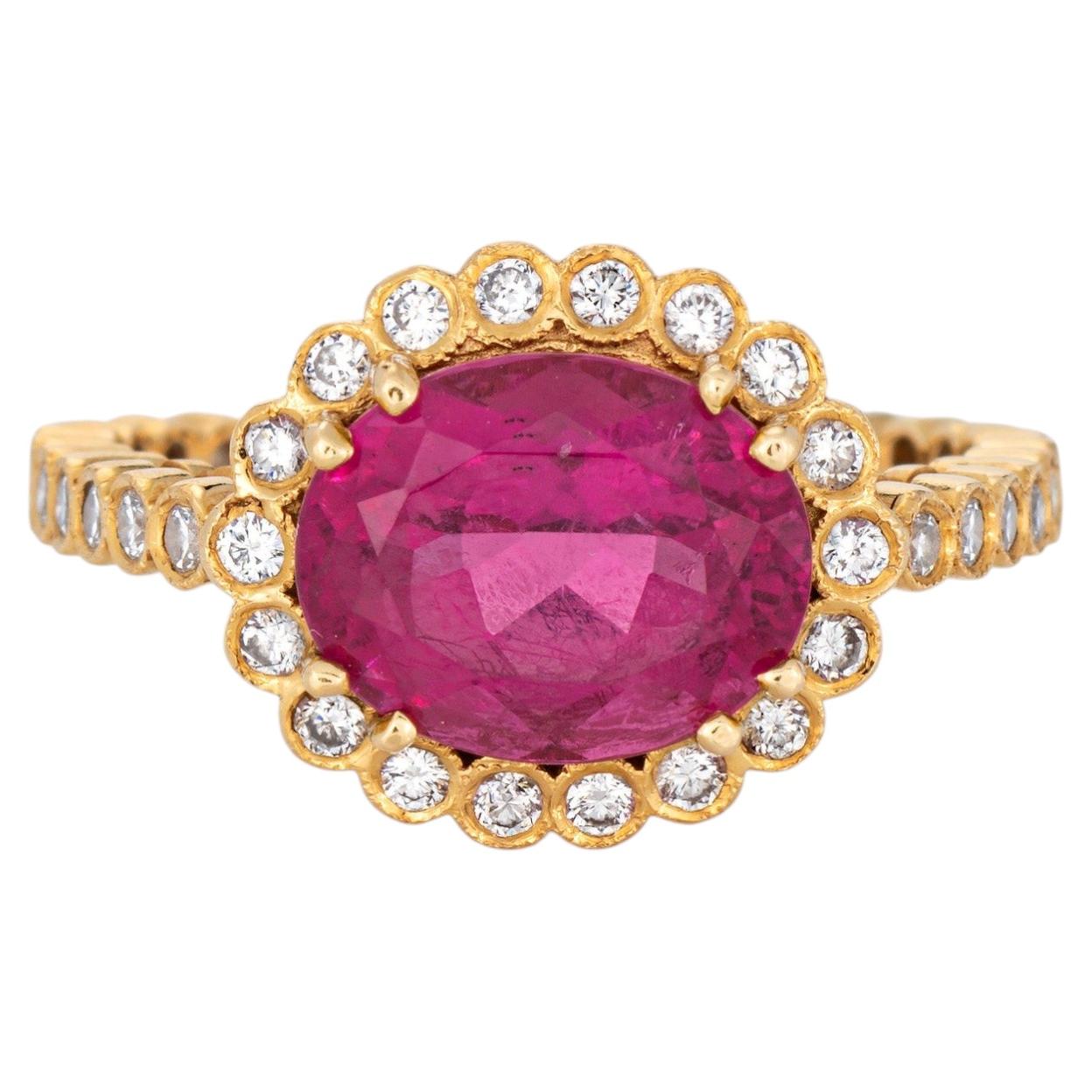 Pink Tourmaline Diamond Ring Sz 7 Estate 18k Gelbgold Oval Cut Schmuck