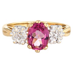 Pink Tourmaline Diamond Ring Vintage 14 Karat Yellow Gold Estate Fine Jewelry