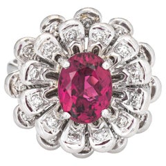 Pink Tourmaline Diamond Ring Vintage 14k White Gold Flower Estate Jewelry