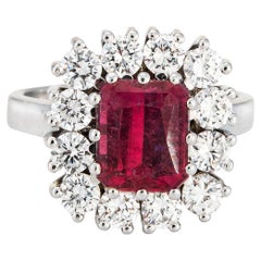Pink Turmalin Diamant Ring Vintage Square Cocktail Sz 8 Platin Feine Juwelen