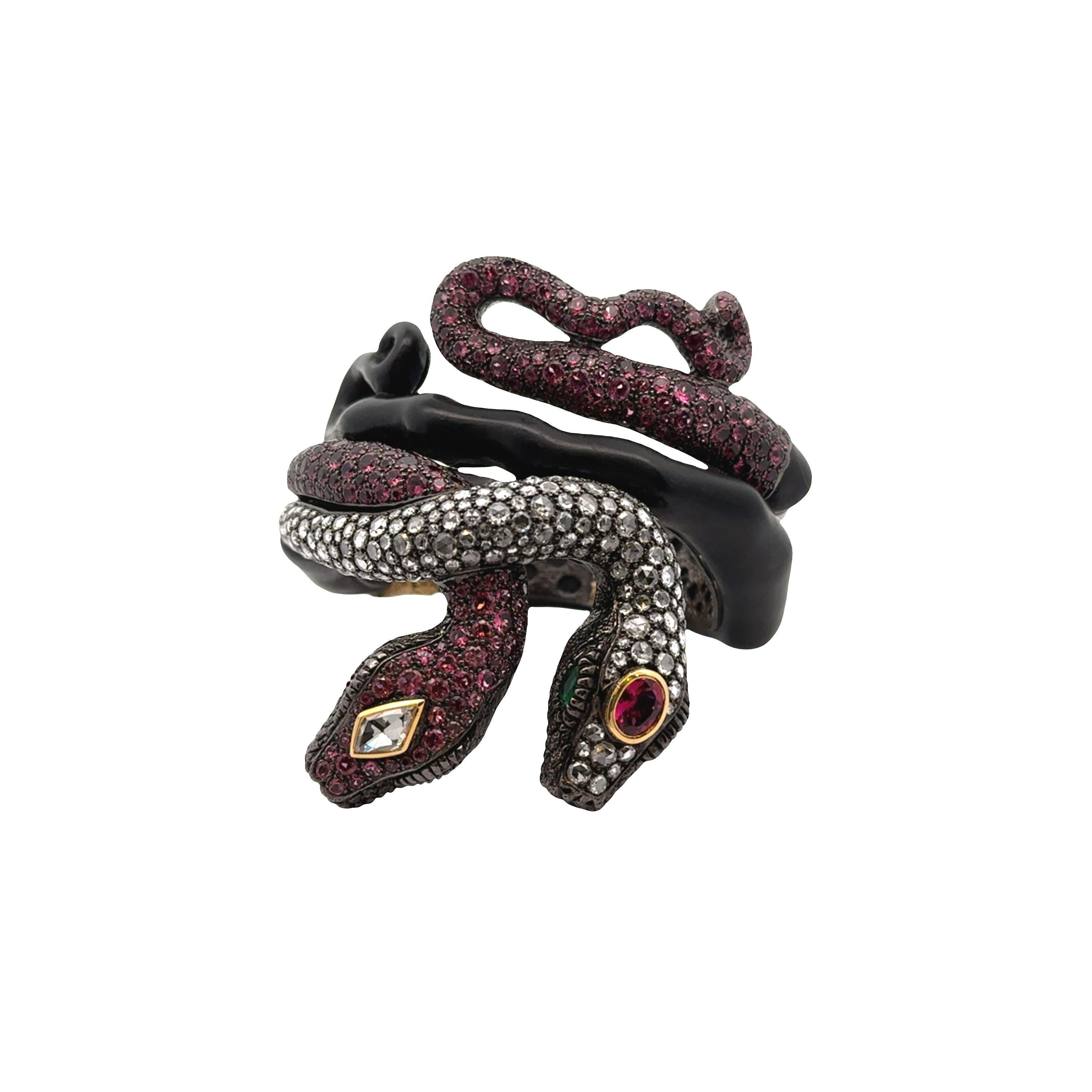 Bracelet serpent en argent et or 18k avec tourmaline rose et diamant Pour femmes en vente