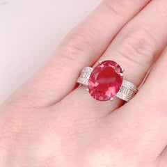 Pink Tourmaline Diamond Statement Ring, Rubellite Custom 6.30 carats total