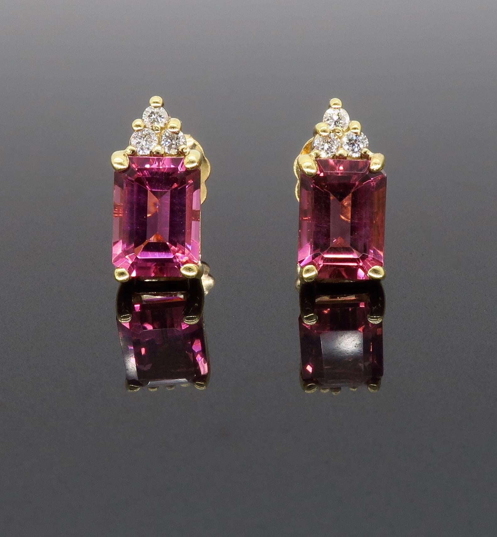 Pink Tourmaline and Diamond Stud Earrings In New Condition In Webster, NY