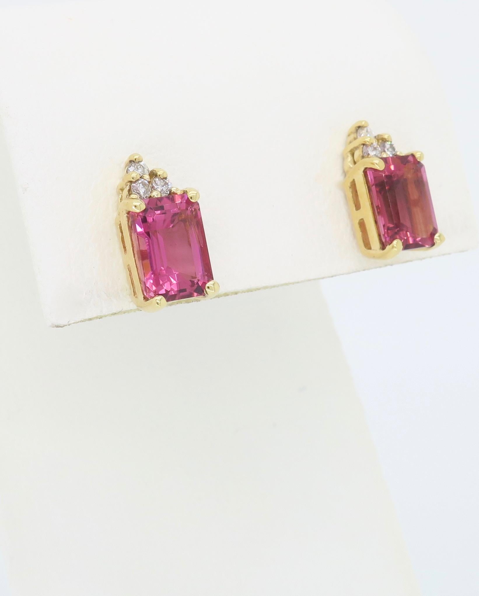 Pink Tourmaline and Diamond Stud Earrings 1