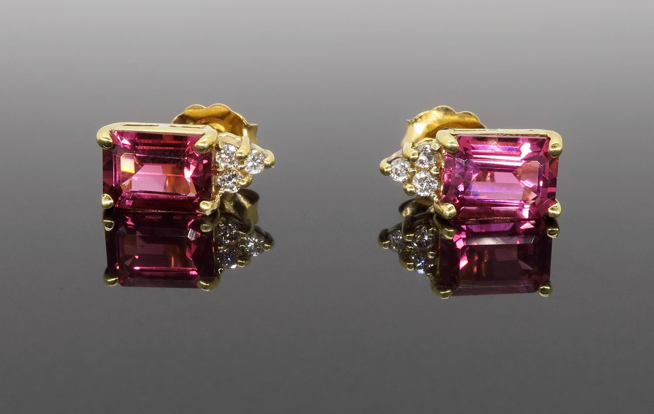 Pink Tourmaline and Diamond Stud Earrings 2