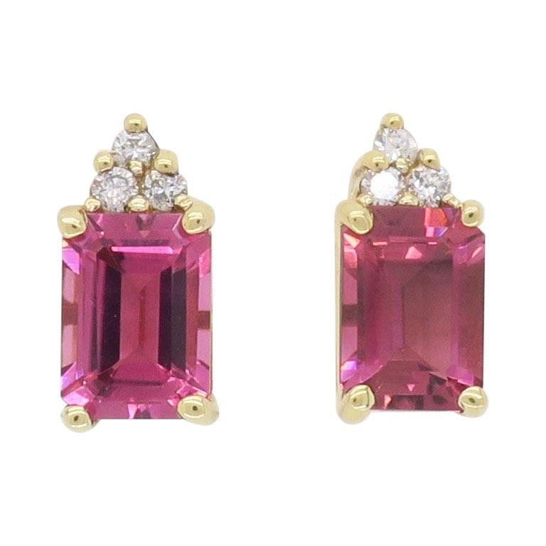 Pink Tourmaline and Diamond Stud Earrings