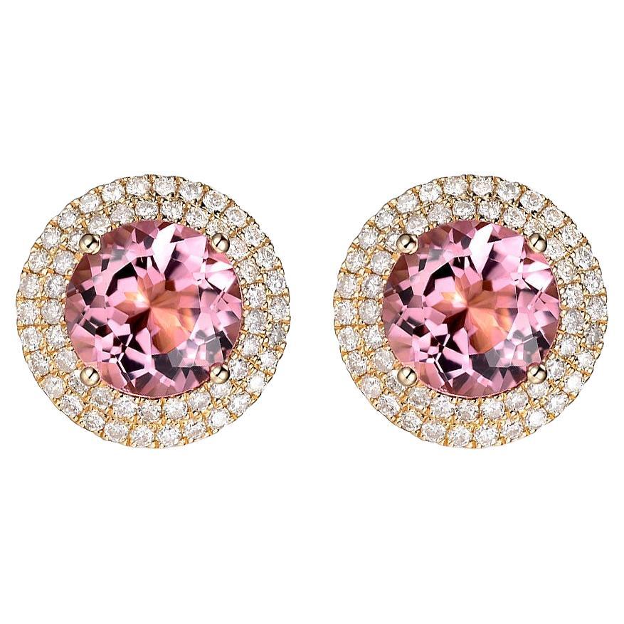 Rosa Turmalin-Diamant-Ohrstecker