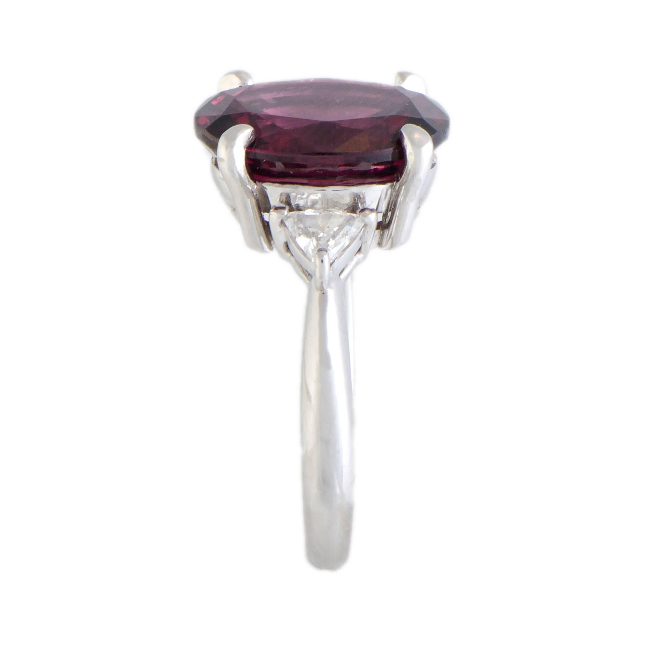 Pink Tourmaline Diamond Three-Stone Platinum Ring In Excellent Condition In Southampton, PA