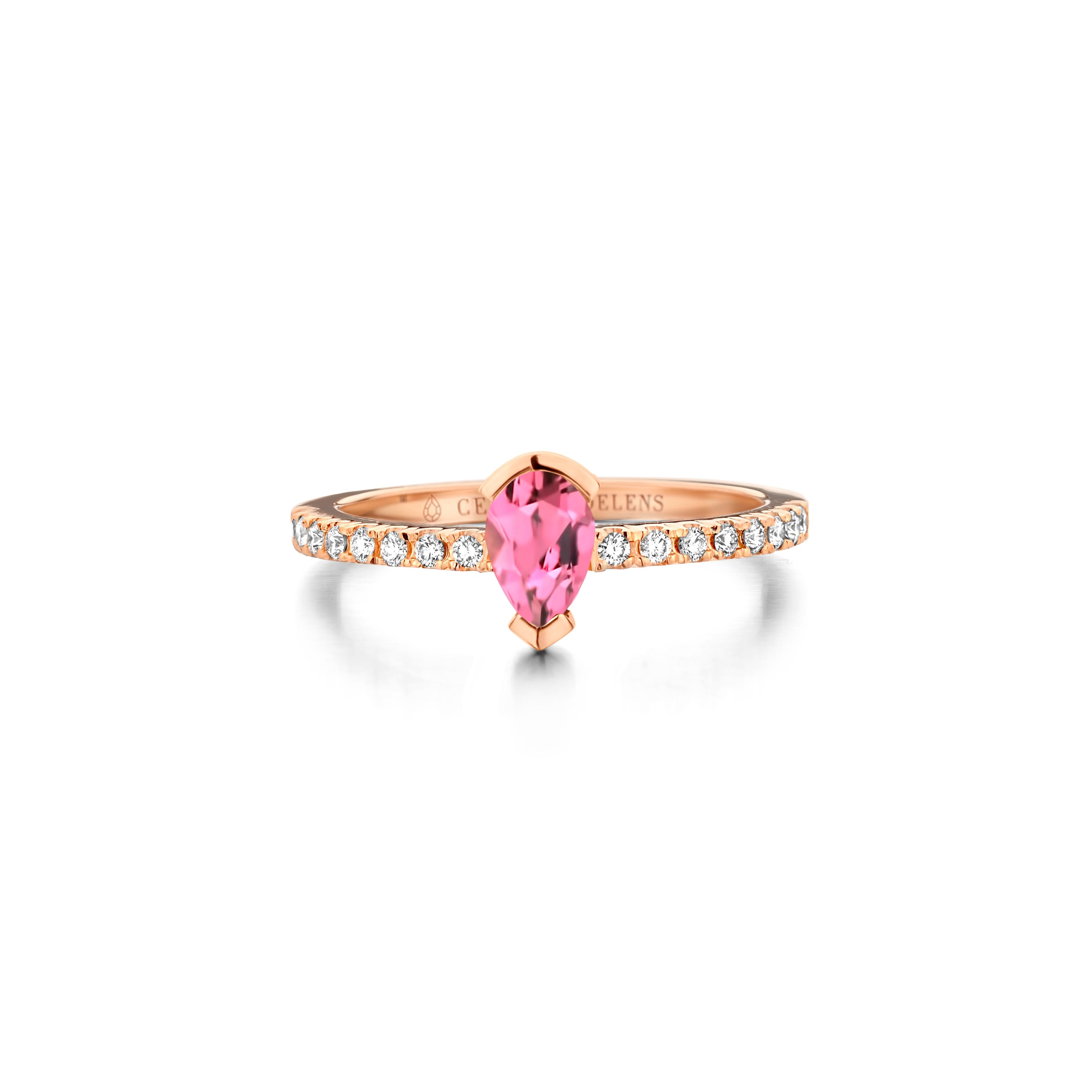 Contemporary Pink Tourmaline Diamond White Gold Engagement Ring For Sale