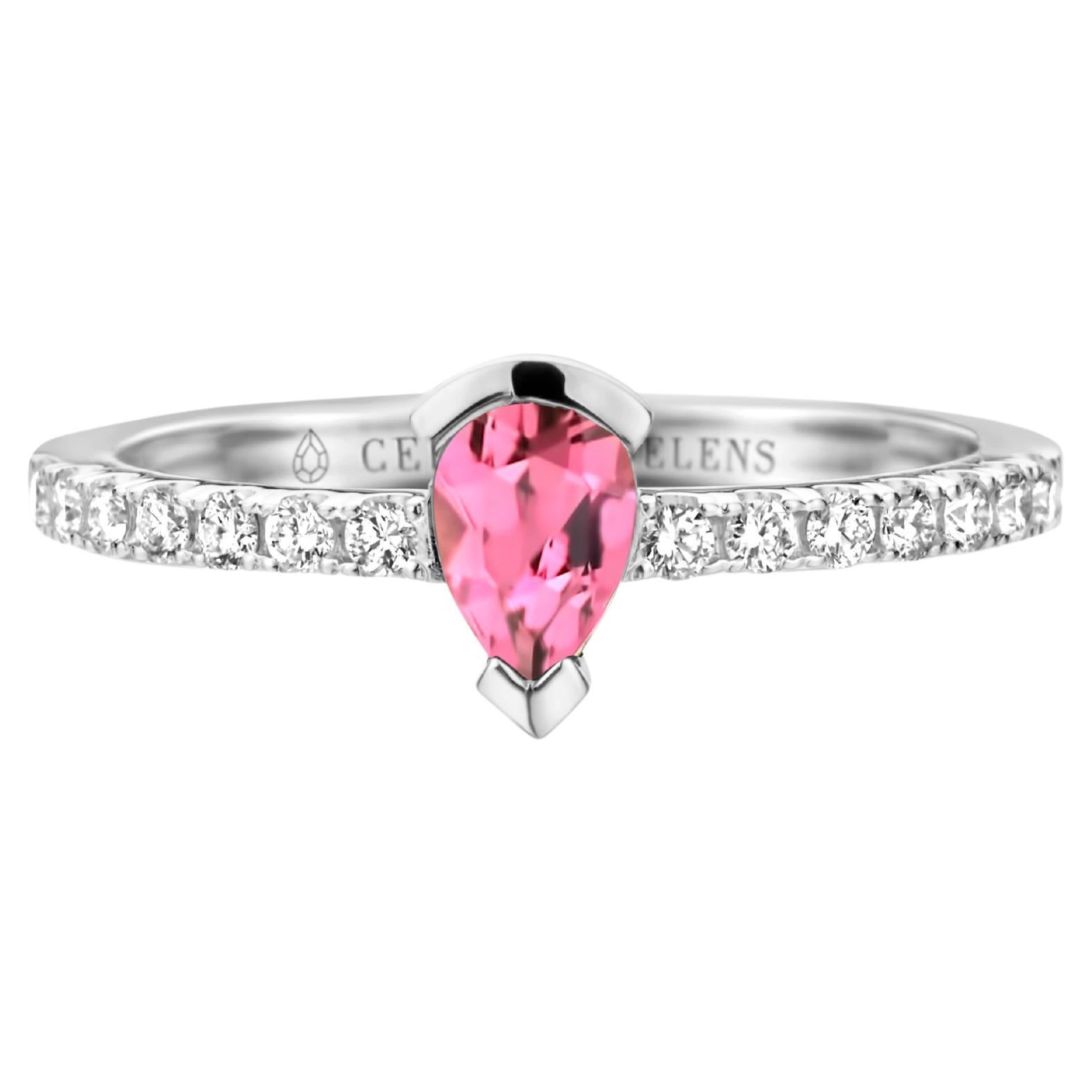 Pink Tourmaline Diamond White Gold Engagement Ring