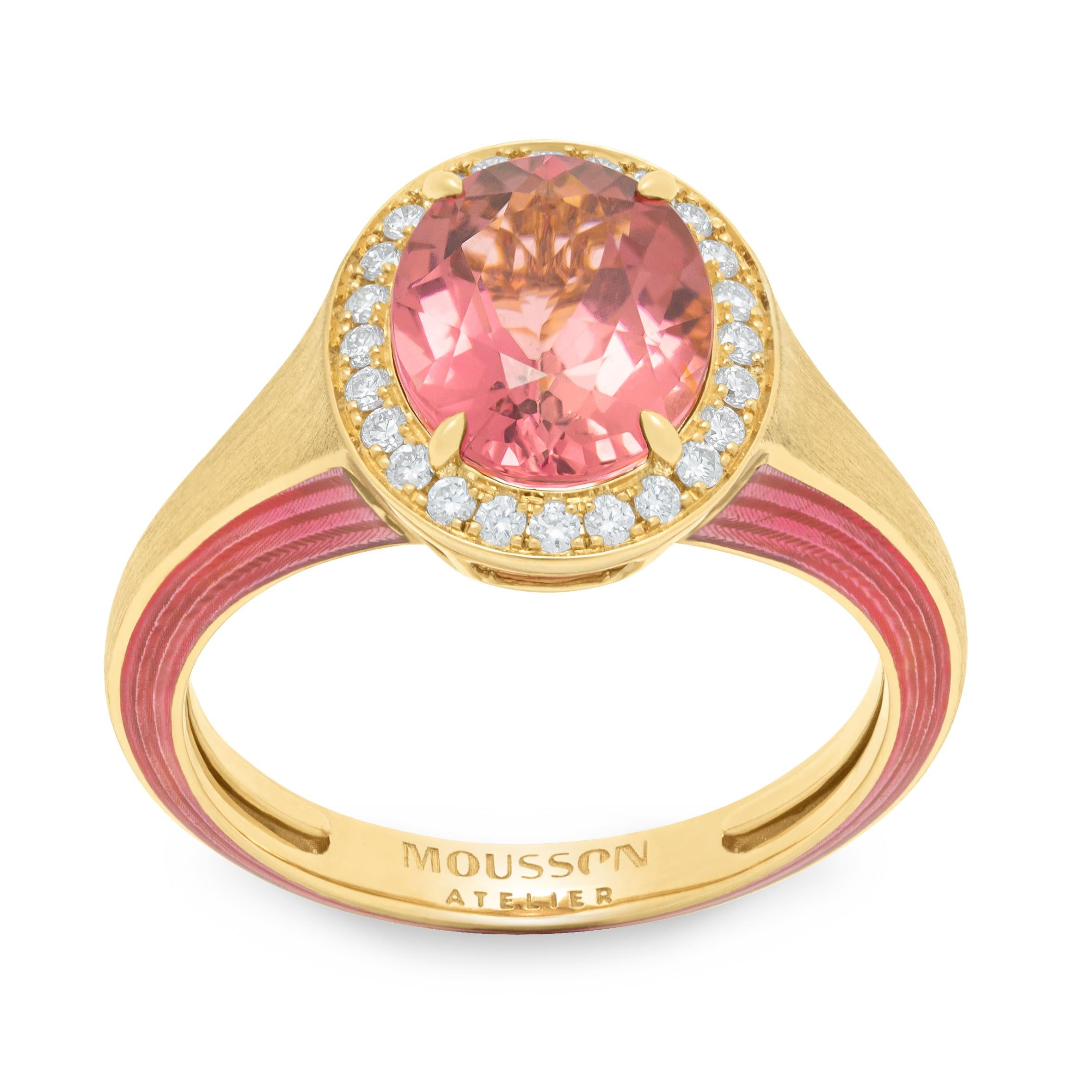 Pink Tourmaline Diamonds 18 Karat Yellow Gold Enamel New Classic Suite
We have published a series of new Rings and Earrings with the same idea but with different details. Introducing a Suite crafted from 18 Karat Yellow Gold, which in company with