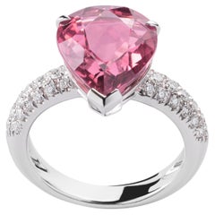 Pink Tourmaline Diamonds 18 Kt White Gold Made in Italy Engagement Ring