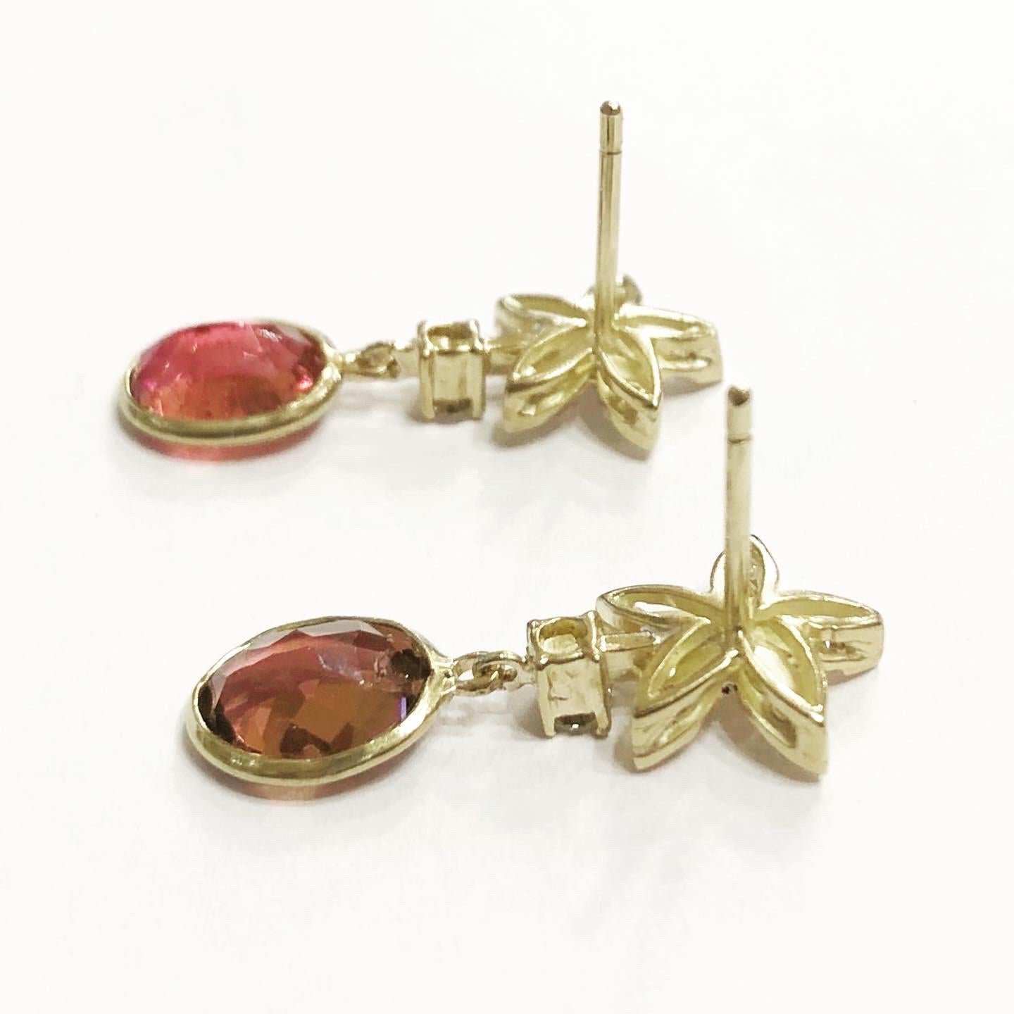 Brilliant Cut Pink Tourmaline Diamonds 18k Yellow Gold Stud Earrings