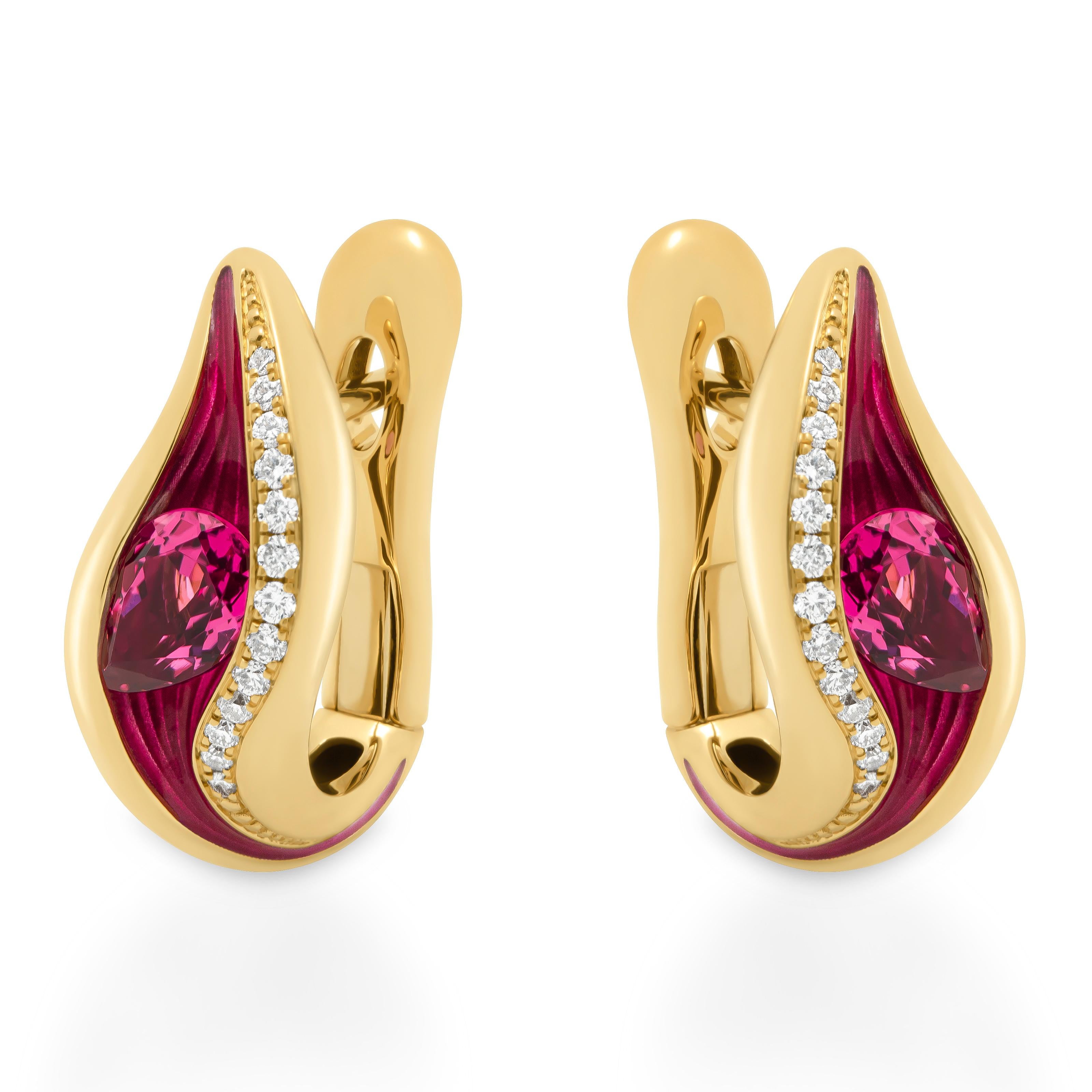 Rosa Turmalin Diamanten Emaille 18 Karat Gelbgold Geschmolzene Farben Ohrringe
Unsere neue Kollektion 