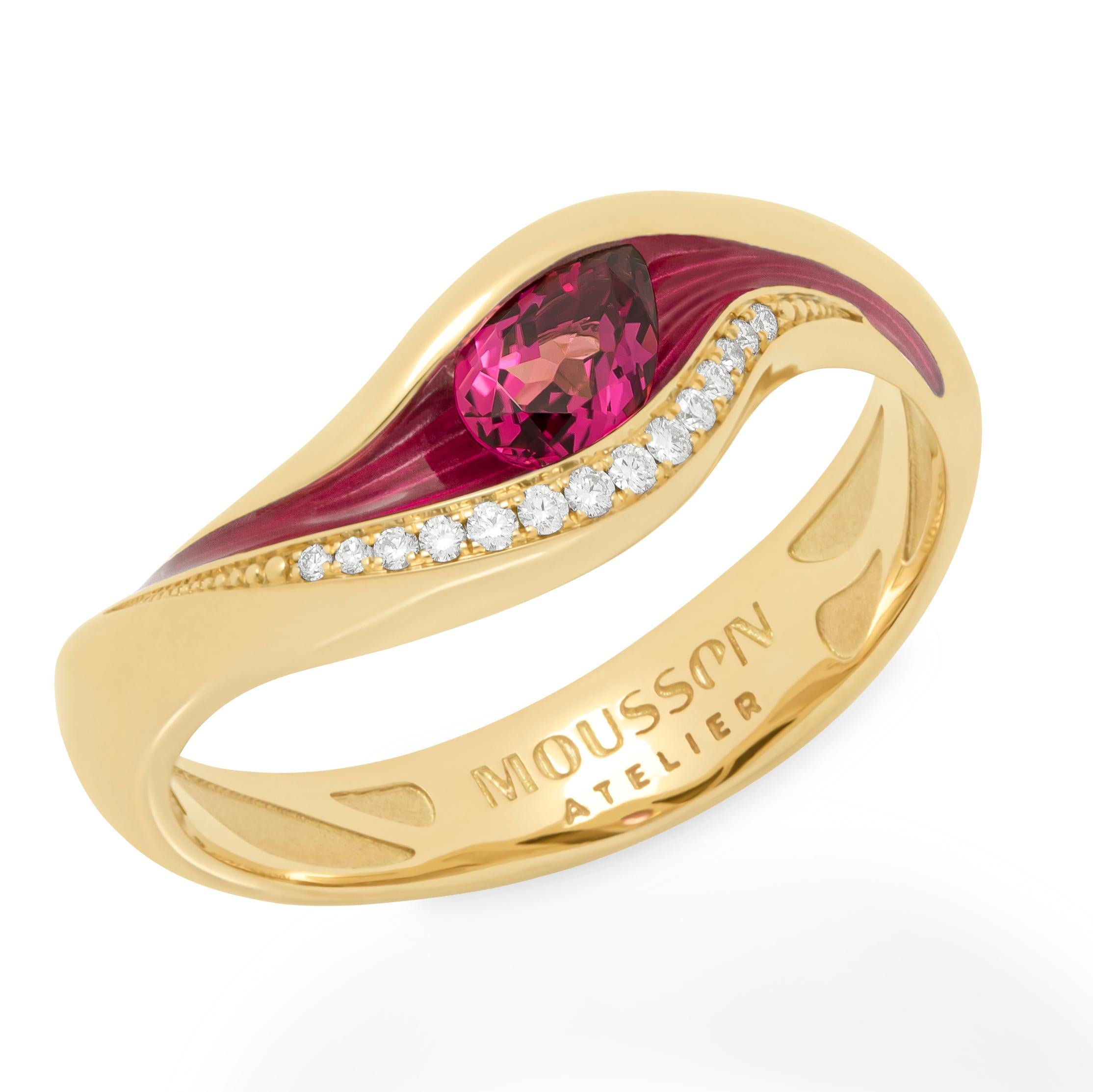 Pink Tourmaline Diamonds Enamel 18 Karat Yellow Gold Melted Colors Suite For Sale 8