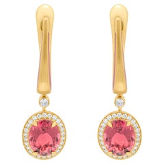 Pink Diamond Diamanti Smalto Oro Giallo 18 Carati Nuovi Orecchini Classici