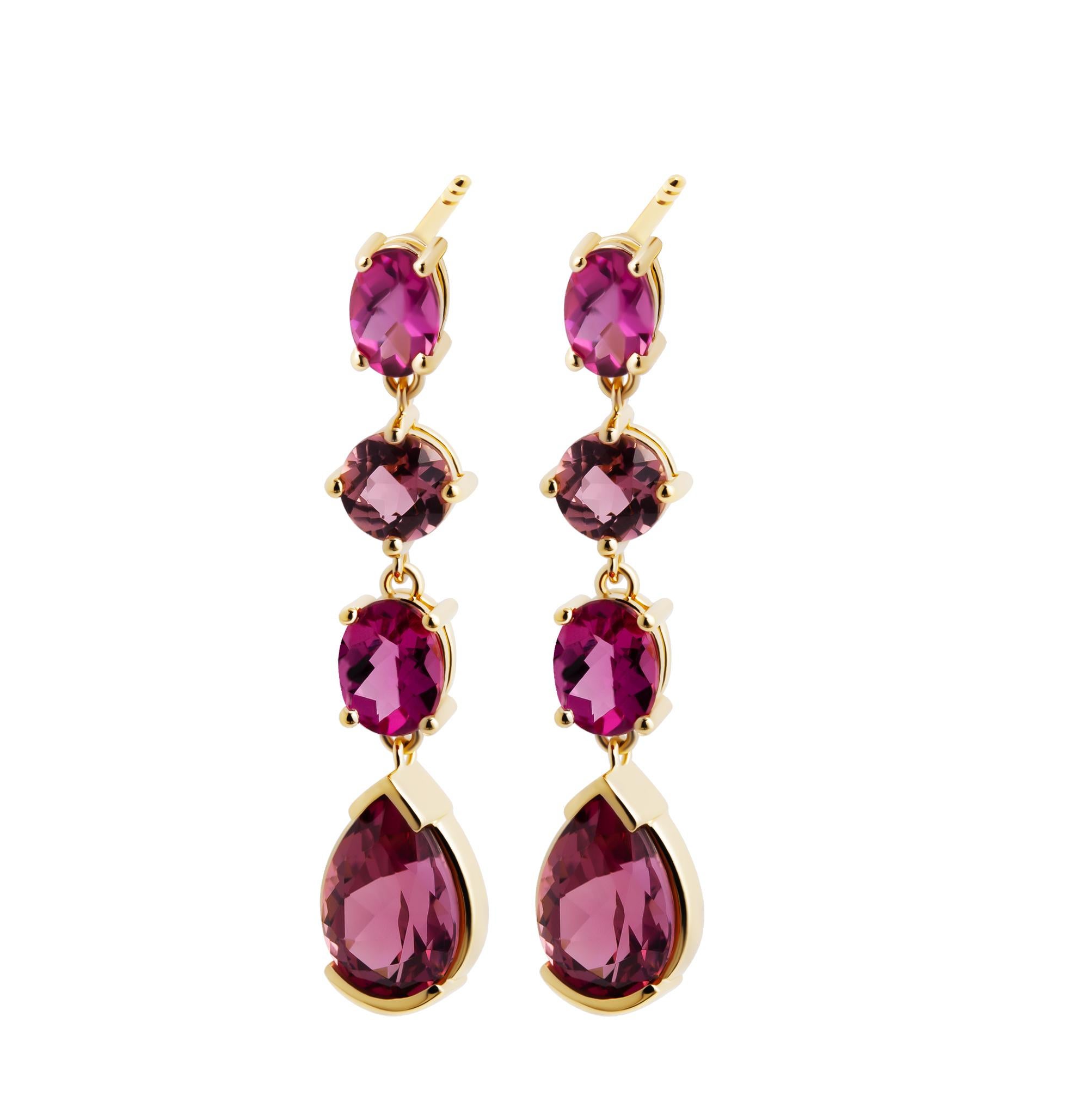 Pear Cut Pink Tourmaline Drop Earrings For Sale